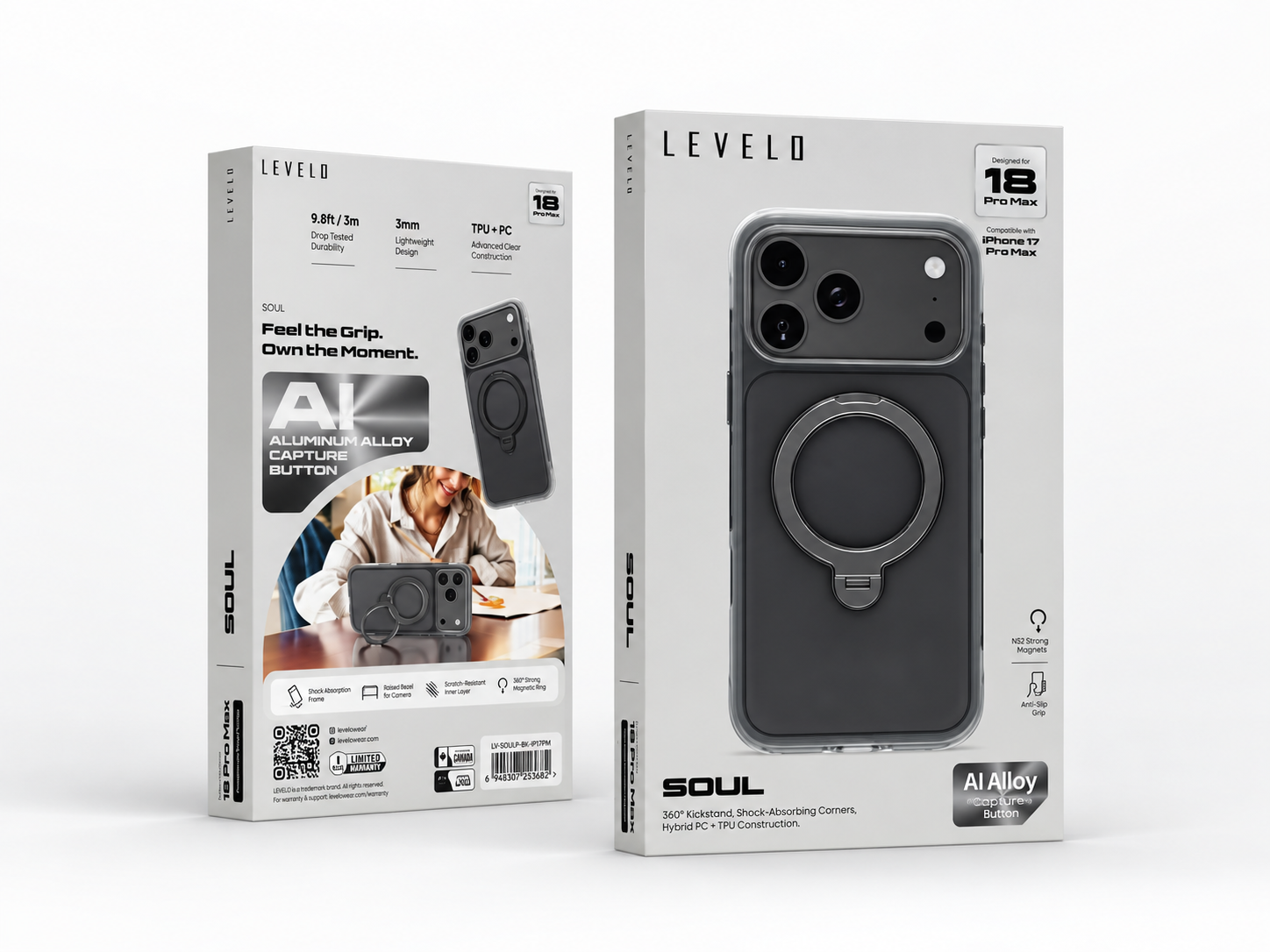 Levelo Soul TPU+PC Case for iPhone 17/18 Pro Max - Black