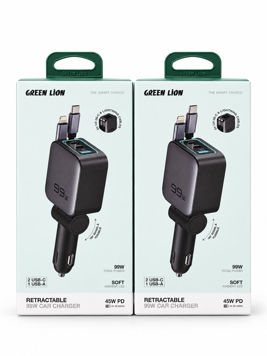 Green Lion 99W Dual Retractable Car Charger
