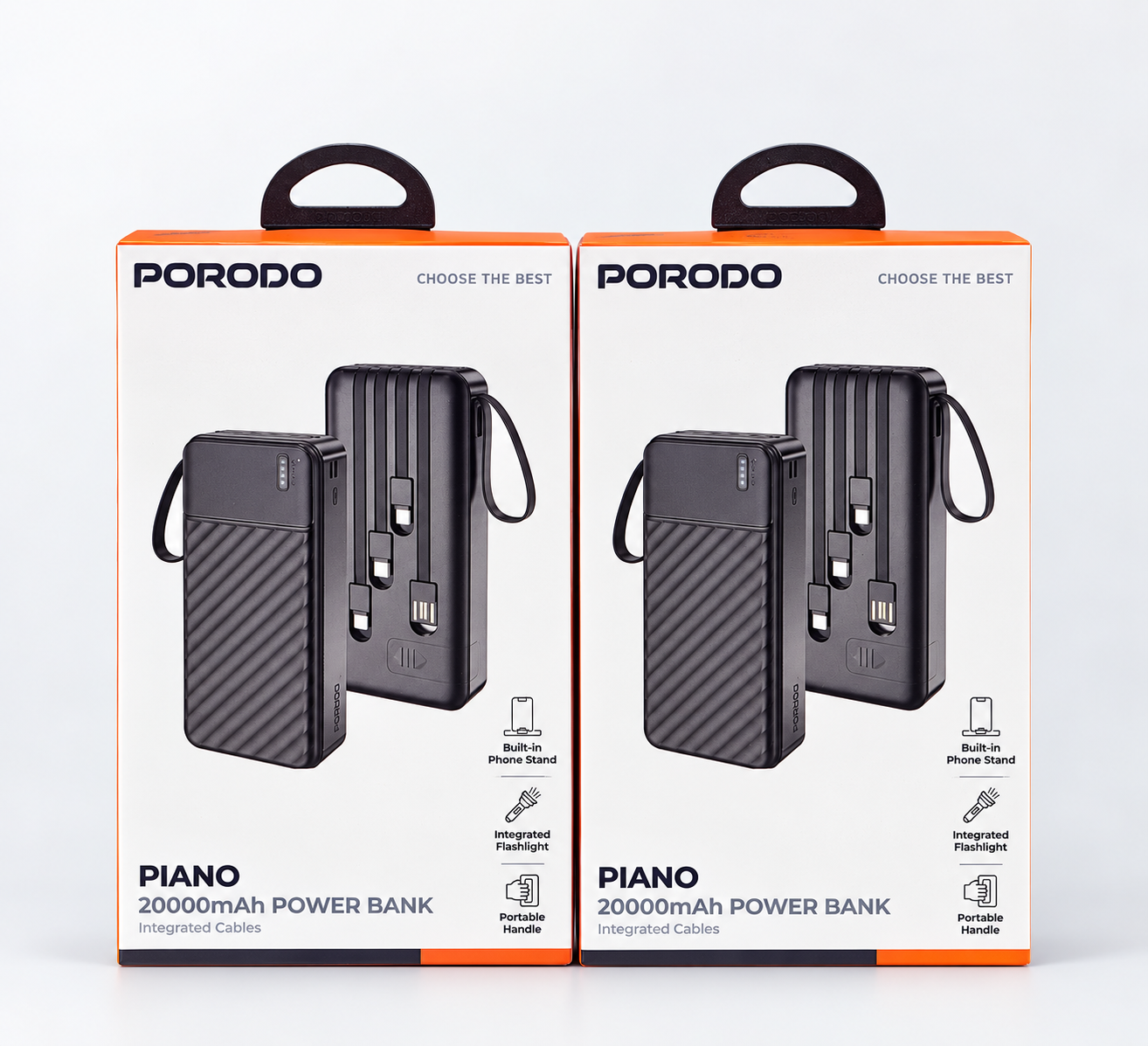 Porodo Piano 20000mAh Power Bank with Integrated Cables