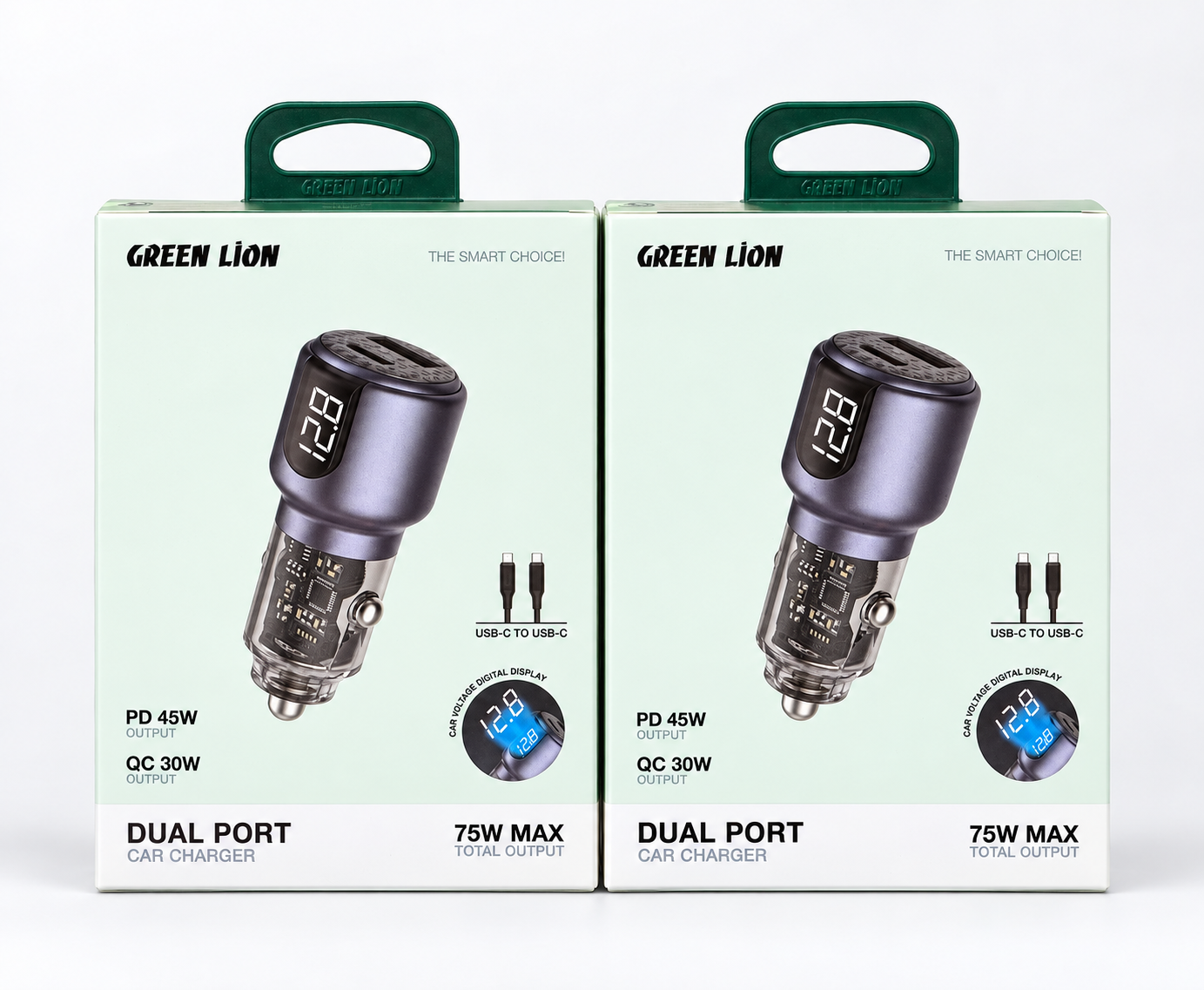 Green Lion 75W Dual-Port Car Charger with USB-C Cable
