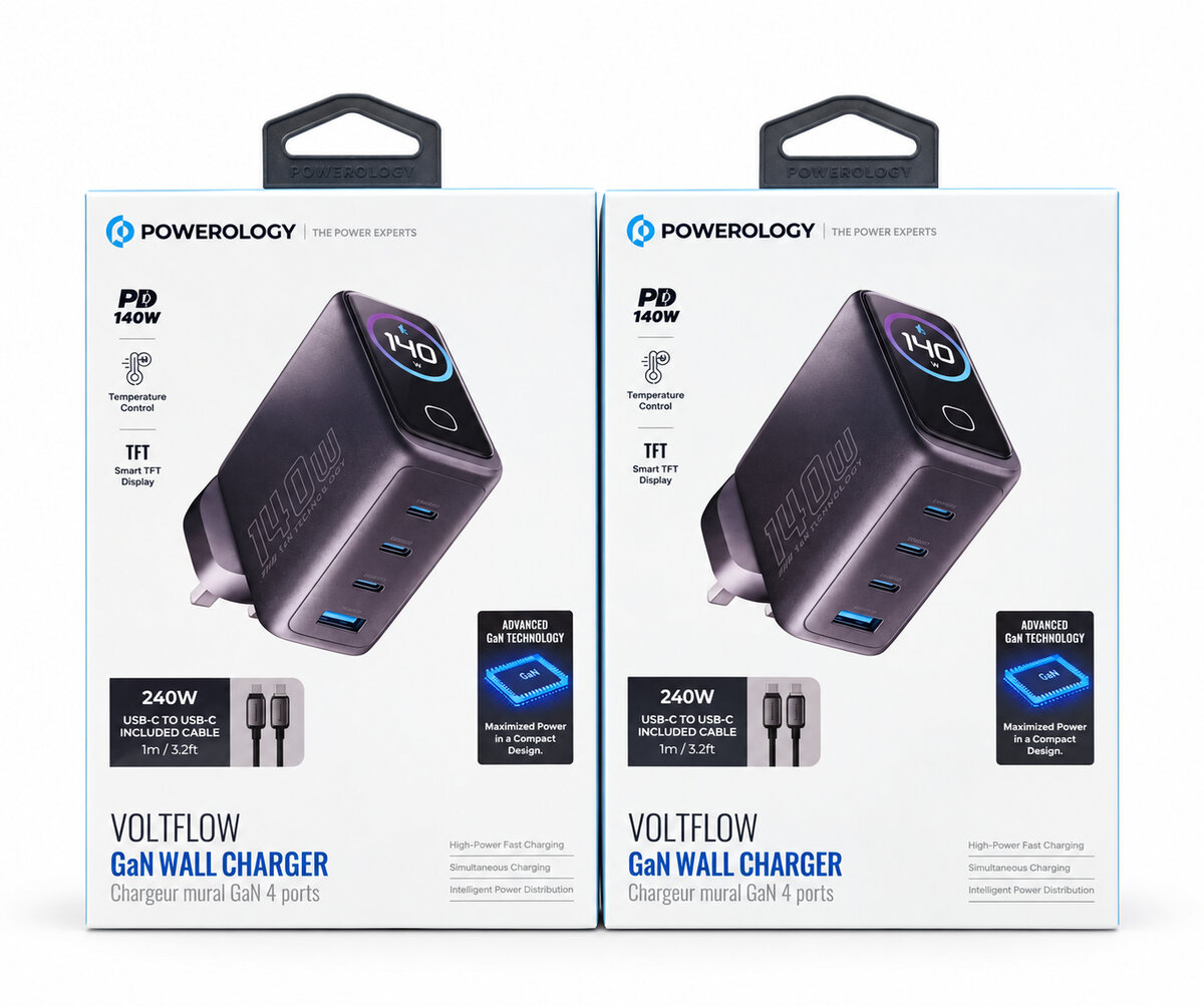 Powerology VoltFlow 140W GaN Charger with 240W USB-C Cable