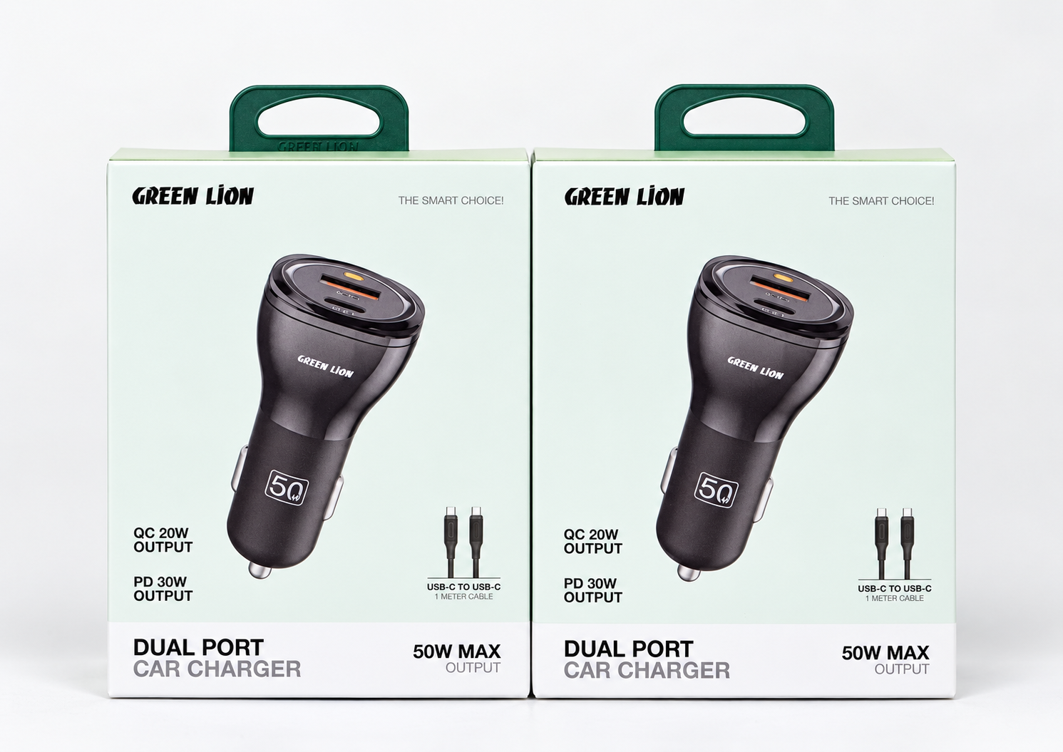 Green Lion 50W Dual-Port Car Charger with USB-C Cable