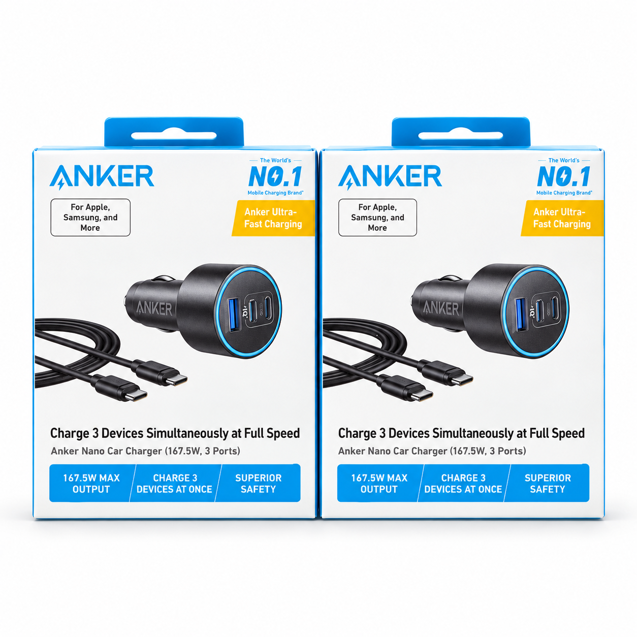 Anker 167.5W Three-Port Car Charger with USB-C Cable