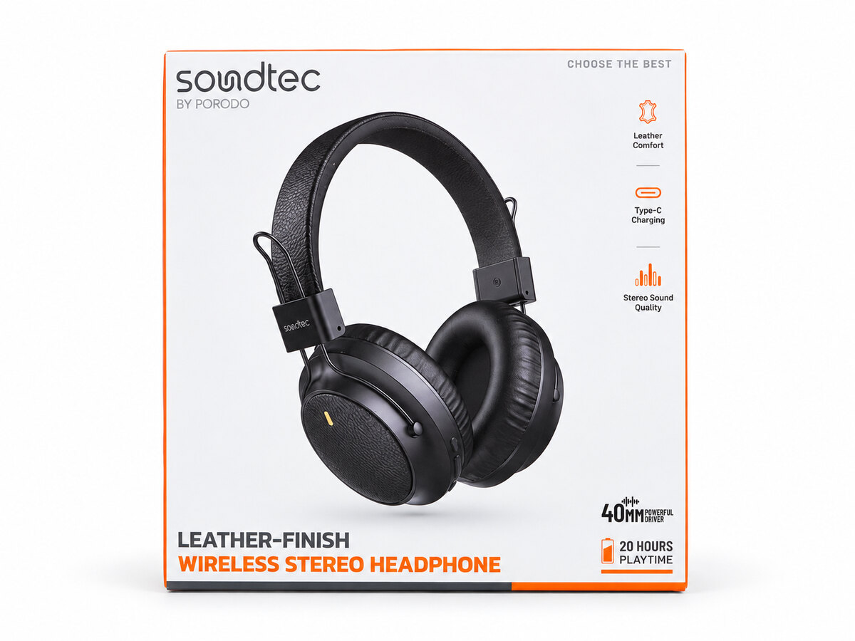 Porodo Soundtec Leather-Finish Wireless Headphones