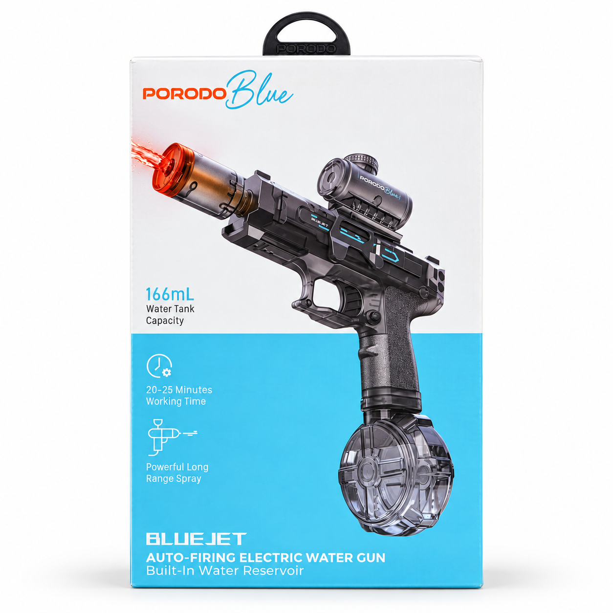 Porodo Blue Auto-Firing Kids Electric Water Gun with Light
