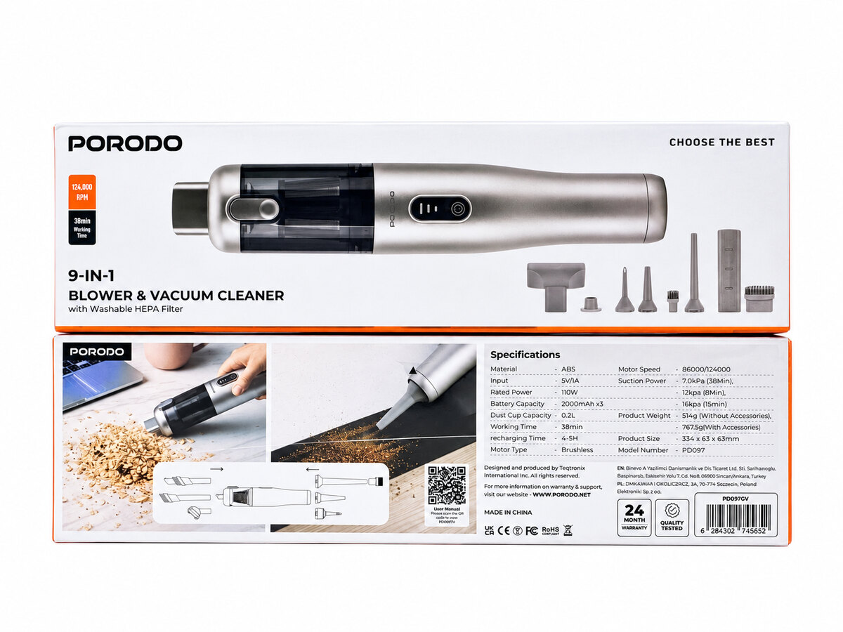 Porodo 9-in-1 Blower and Vacuum Cleaner