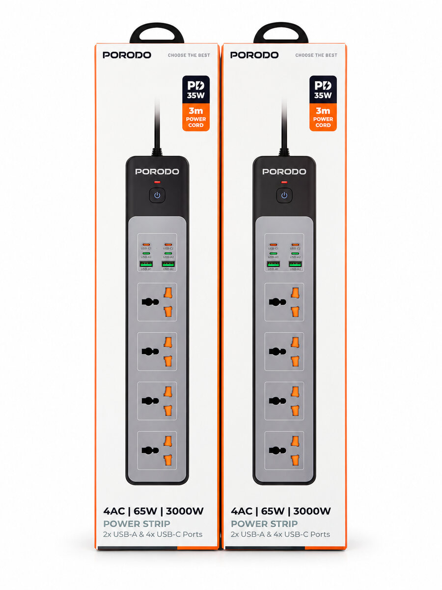 Porodo 4AC Power Socket Extension with USB Ports