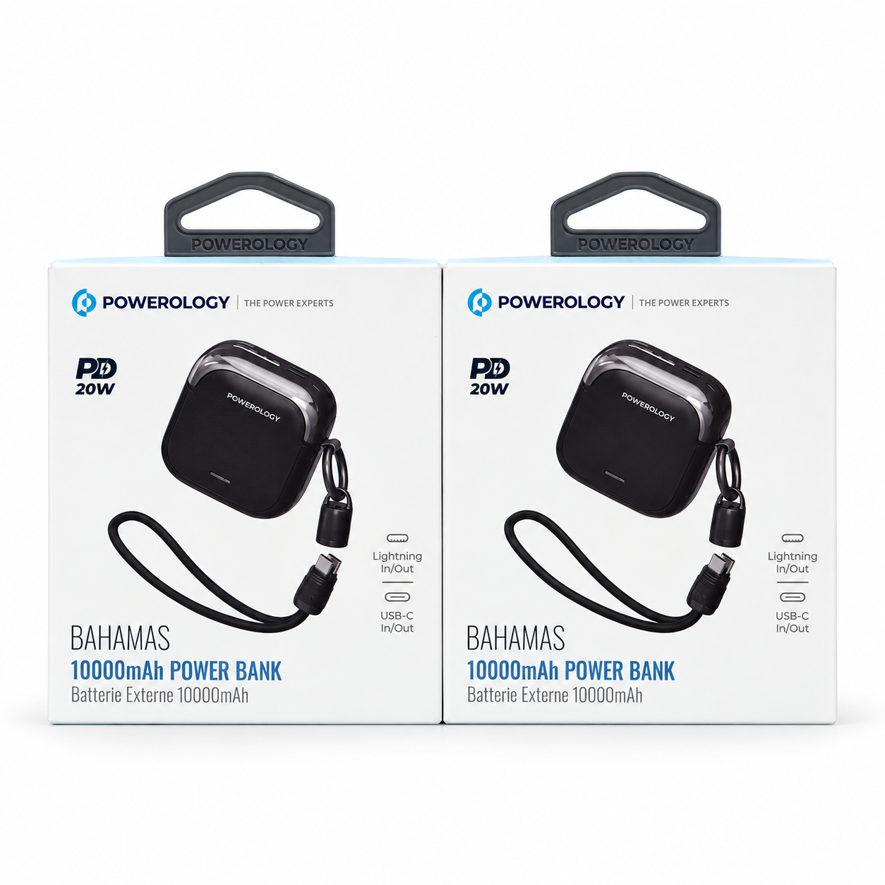 Powerology Bahamas 10000mAh 22.5W Power Bank with USB-C Cable - Black