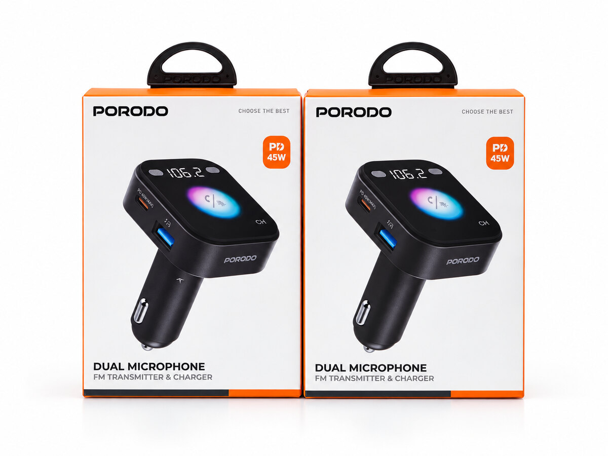 Porodo Dual-Microphone FM Transmitter and Car Charger