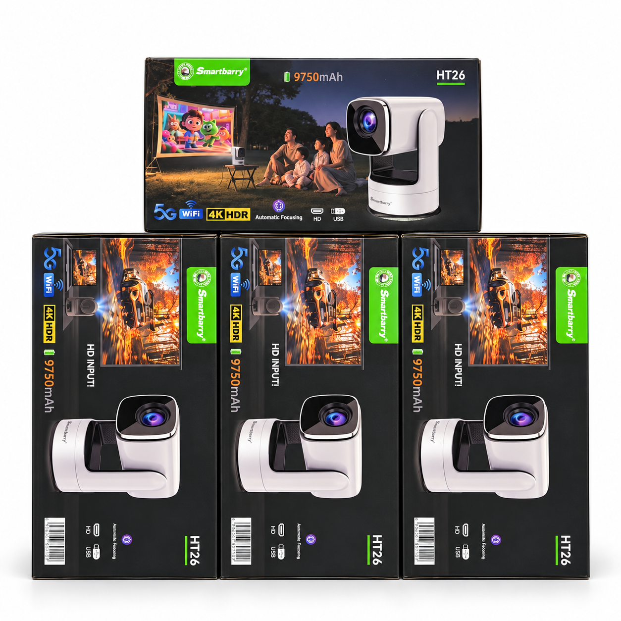 Smartbarry HT26 Portable 4K Rechargeable Smart Projector