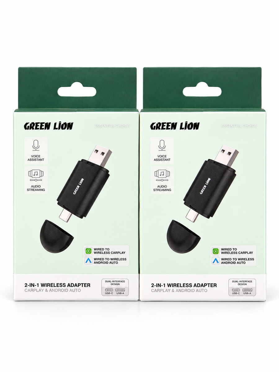 Green Lion 2-in-1 Wireless CarPlay and Android Auto Adapter